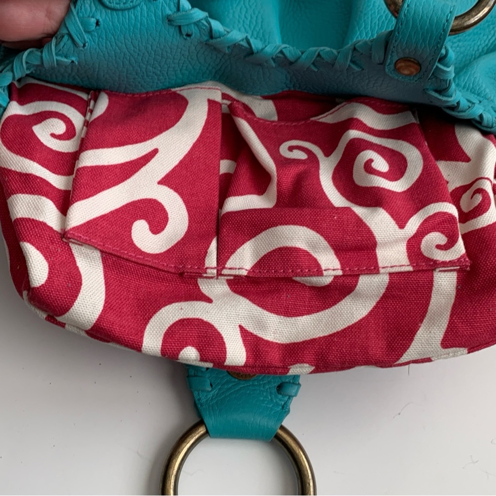 ISABELLA FIORE Turquoise Blue Leather Whip Stitch Shoulder Hobo Bag Purse - Picture 15 of 16